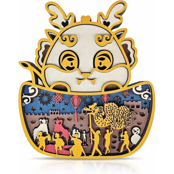 3D Wooden Animals Carving, Loong Decor, Multi-Layered Wood Carved Animal Statues, Lunar New Year Decorations 2024 Year of the Loong, Auspicious Gifts for Living Room Bedroom Home Room for Birthday