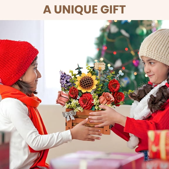 3D Wooden Bloom Box Puzzle, Adults' Flower Bouquet Building Set, Artificial Flowers Home Decor, Gift for Wedding/Mother's Day/Birthday, Wood Craft Kit