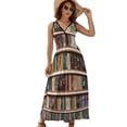 thumbnail image 1 of 3D Wooden Bookshelf Print Dress Summer Street Style Bohemia Long Dresses Female Sleeveless Printed Maxi Dress, 1 of 9