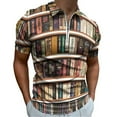 thumbnail image 1 of 3D Wooden Bookshelf Print Men Zipper T-shirt Summer Casual Short Sleeve T-shirt Top, 1 of 7