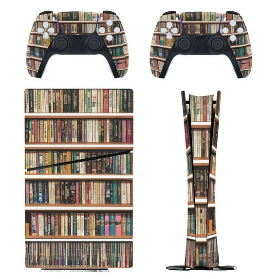 3D Wooden Bookshelf Print PS5/PS5 Pro/PS5 Slim Digital Disc Skin Sticker For Console And Controller Skins