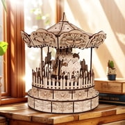 3D Wooden Carousel Puzzle Music Box - Handcrafted Assembly Model Kit for Creative DIY, Perfect Gift for Christmas, Birthday and Holidays