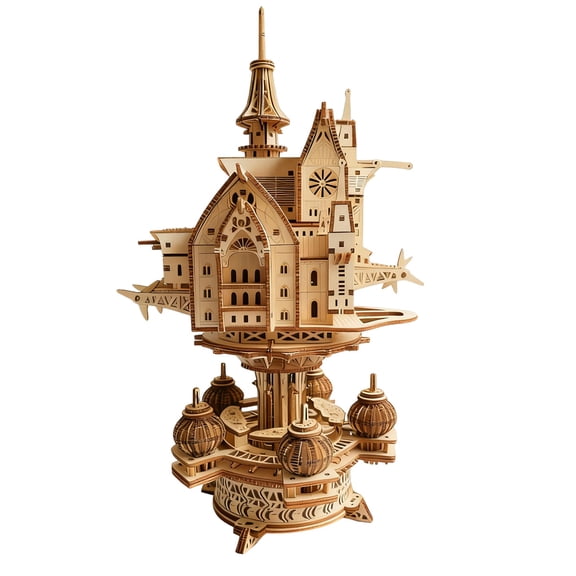3D Wooden Castle Model Kit - 3D Wooden Puzzles for Adults to Build, Steampunk Mechanical House Architecture DIY Assembly Model, Creative Desk Decor & Gift (465PCS)