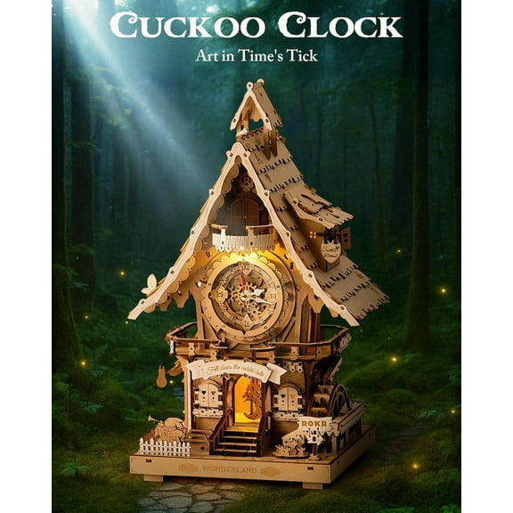 3D Wooden Clock Puzzle for Adults, 435 Piece Model with Bird, Vintage Design, Wood Kit