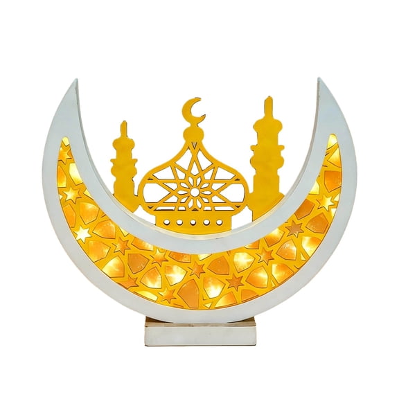 3D Wooden Crescent Moon LED Night Light - Cordless Moon Lamp Decor for Bedroom, Living Room, and Ramadan Home Decor, Eid Mubarak Tabletop Ornaments & Centerpiece for Muslim Celebrations