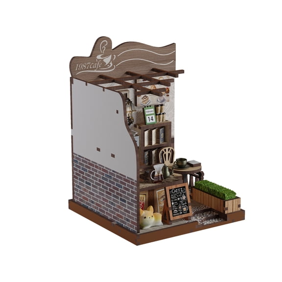 3D Wooden DIY Book Nook Kit with LED Light, Miniature House Bookshelf Insert, Wooden Puzzle Building Model for Home Decor- Countryside Coffee House /AW01-001