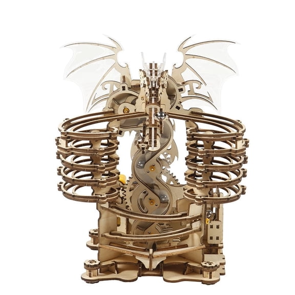 3D Wooden Dragon Marble Run Puzzle Model with 12 Metal Marbles, Mechanical Gear Track Building Kit, Creative Hands-On Assembly Project for Teenagers & Adults, Unique Desk Display & Gift Idea