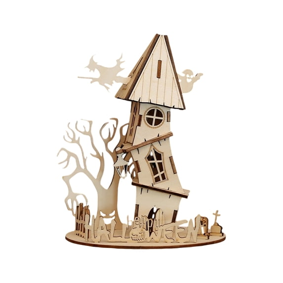 3D Wooden Halloween House Puzzle – Creative Educational DIY Assembly Model Kit, Spooky Holiday Desktop Display Decor