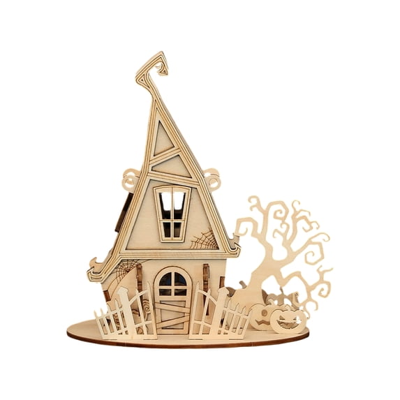 3D Wooden Halloween House Puzzle – Creative Educational DIY Assembly Model Kit, Spooky Holiday Desktop Display Decor