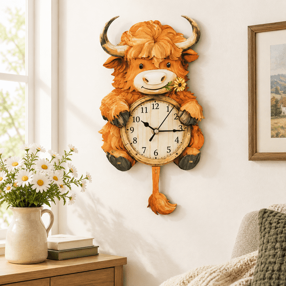 3D Wooden Highland Cow Clock Puzzle DIY Model Kit for Adults