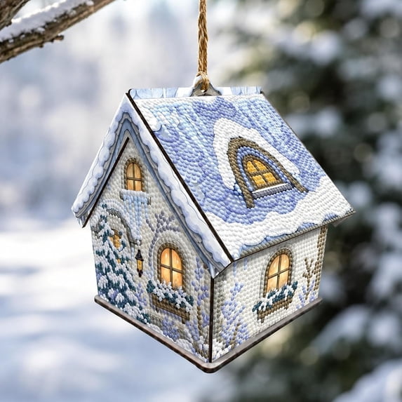 3D Wooden House Diamond Painting Kit, DIY Wooden Winter Diamond Art House Kit with Creative Beaded Craft Design for Home Decoration, Holiday Display and Gift Projects (winter)