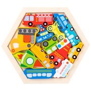 3D Wooden Jigsaw Puzzle Games, Educational Toy, Sorting Stacking Blocks IQ Training Shape Pattern Education Learning Toy for Age 4+ Kids , Traffic