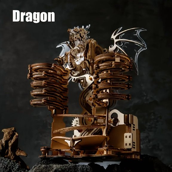 3D Wooden Marble Run Dragon Puzzle Kit DIY Mechanical Model with Gear Transmission Rolling Track Building Set Creative Desk Decor for Adults Teens Birthday Gift