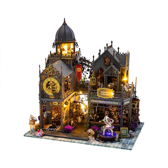 3D Wooden Miniature Huoluo Castle Model Kit with LED Lights, DIY Assembly Fantasy Castle Craft Set, Decorative Puzzle Building Kit for Adults, Home Desk Display & Gift
