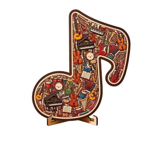 3D Wooden Musical Note Instrument Jigsaw Puzzle Ornament, Laser Cut Music Note Desk Display Decor Gift for Music Lovers Music Teachers, Dotted Eighth Note, #B