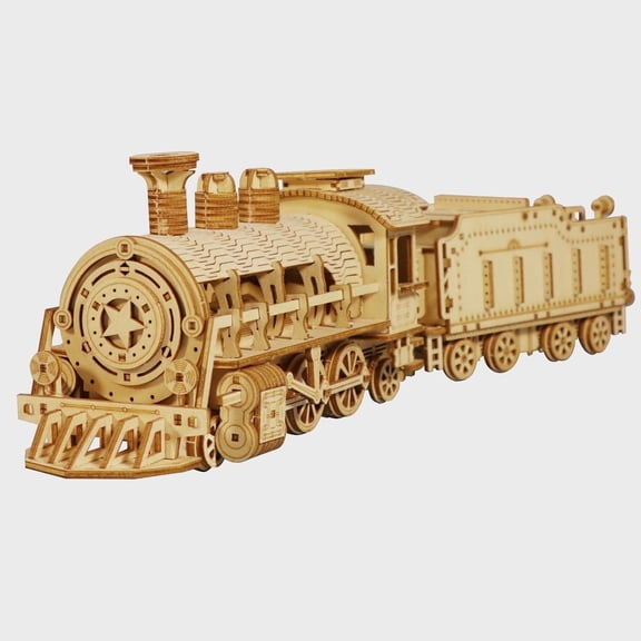 3D Wooden Puzzle Adult 14+, 280+PCS DIY Mechanical Train Model with Movable Wheels - Challenge Gift & Home Decor Centerpiece