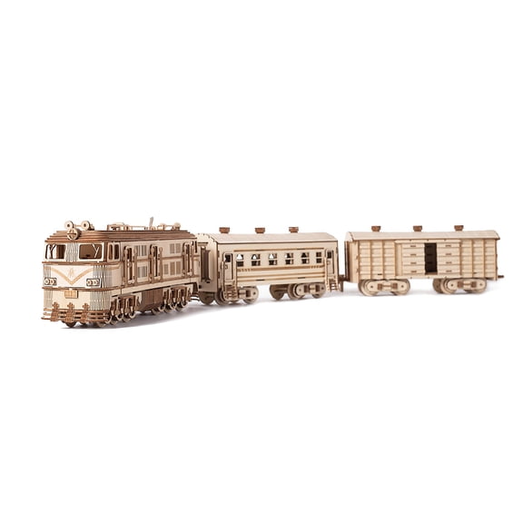 3D Wooden Puzzle for Adults, 2313PCS Mechanical Train Model Kit with Electric Drive, Motorized Locomotive with Passenger and Cargo Cars, Glue-Free, Track, Christmas Display Gift