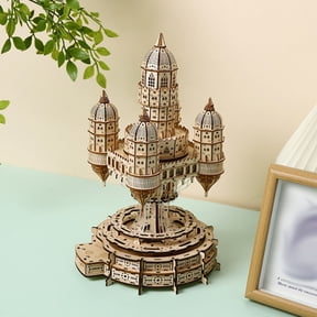 3D Wooden Puzzle Castle Model Kit with LED Lights, DIY Fantasy Floating SkyCity, Educational Desk Ornament, Hobbies Puzzle Models for Teens and Collectors