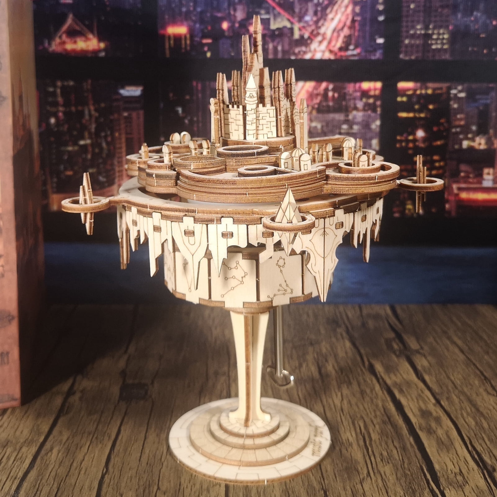 3D Wooden Puzzle Castle in the Sky DIY Music Box Model Kit for