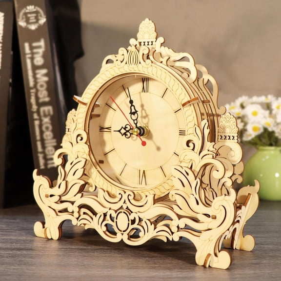 3D Wooden Puzzle Clock Model Kits Building Kits Desktop Clock DIY Architectural Building Blocks Creative Gift Home Decor for Family