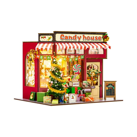 3D Wooden Puzzle DIY Crafts Wood Puzzle Christmas Candy House Model Building Kits LED Lighting Brain Teaser Puzzles for Boys and Girls Adults