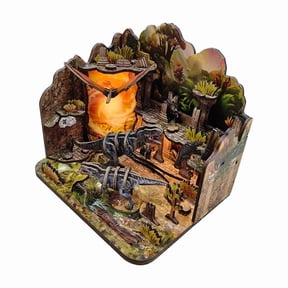 3D Wooden Puzzle Dinosaur Doomsday Book Nook with LED Lights - DIY Prehistoric Diorama Miniature Model Kit, Stress-Relief Building Set for Adults, Creative Home Decor & Gift