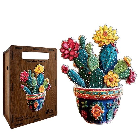 3D Wooden Puzzle Featuring Intricate Cactus Design and Sturdy Wooden Box, Difficult Puzzles for Adults for Brain Teasing Relaxation and Home Office Display, Unique Housewarming