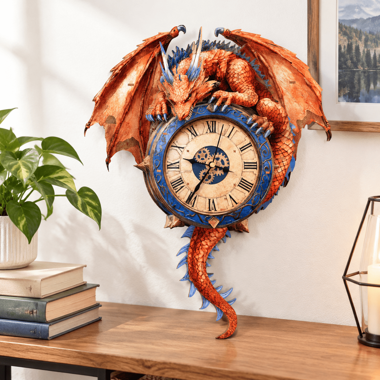 3D Wooden Puzzle Fiery Dragon Clock Model Kit for Adults, 10.08 x 7.24 ...
