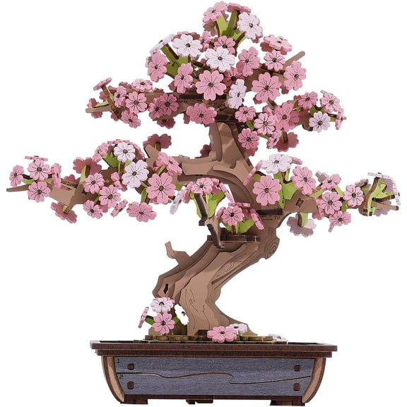 3D Wooden Puzzle Flower for Adults, DIY Sakura Bonsai Tree Plants for Home Table Decor, Creative Cherry Blossom Crafts Birthday Model Building Kits Toys