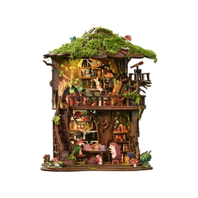 3D Wooden Puzzle Forest Whisper Book Nook Kit, DIY Miniature Treehouse Scene with LED Light, Bookshelf Decor for Adults