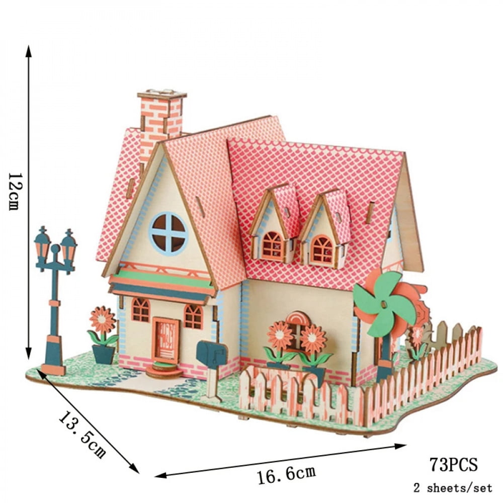 3D Wooden Puzzle Jigsaw Wood House Construction Model DIY Assembly Kits ...