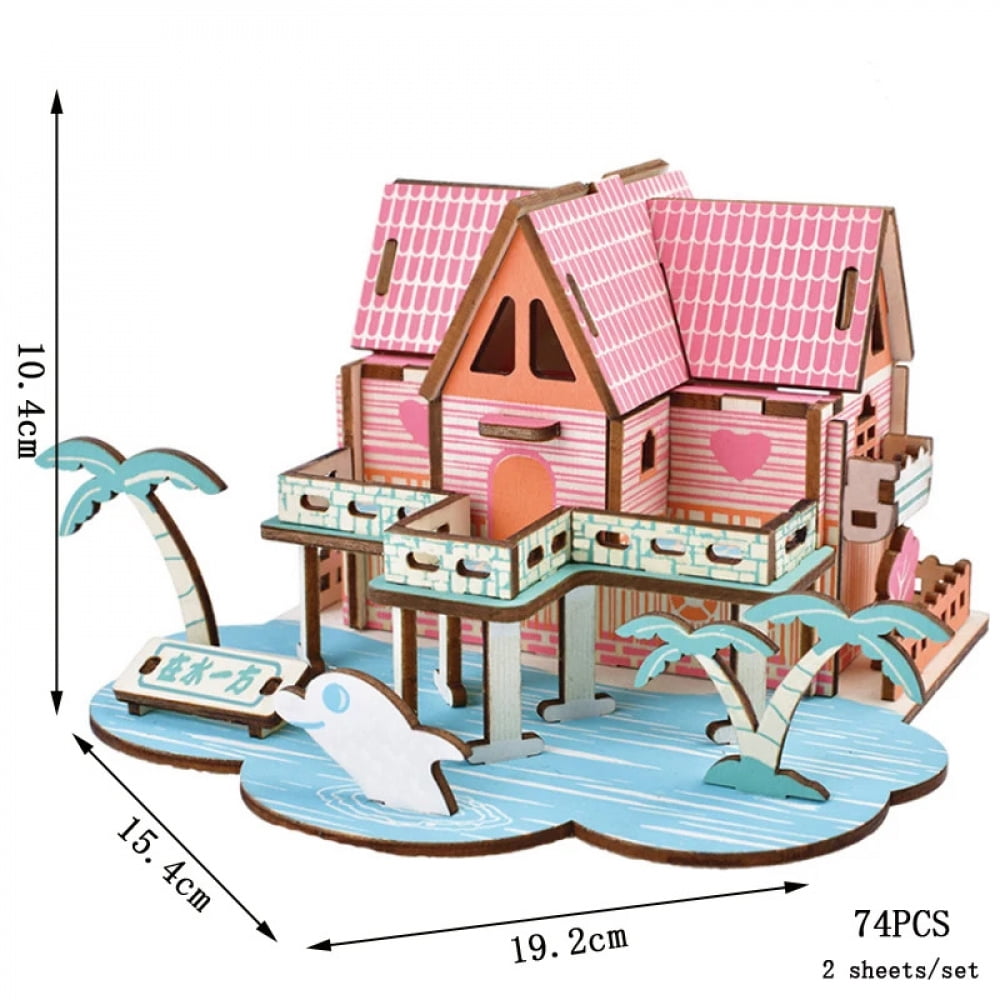 3D Wooden Puzzle Jigsaw Wood House Construction Model DIY Assembly Kits ...