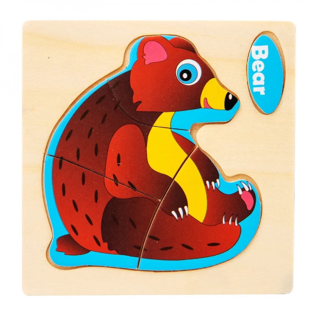 3D Wooden Puzzle Kids Cartoon Animal Traffic Jigsaw Puzzle Montessori ...