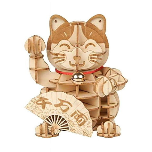 3D Wooden Puzzle Lucky Cats -72Pcs Japanese Welcome Display Greeting for Blessing Fortune Building Toys Gift