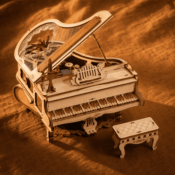 3D Wooden Puzzle Music Box Model Kit Piano Mechanical DIY Craft