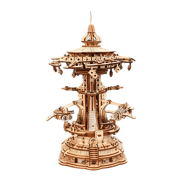 3D Wooden Puzzle Music Box Model Kit, Rotating Enchanted Sky City, Creative Home Decor, DIY Mechanical Melody Display for Adults