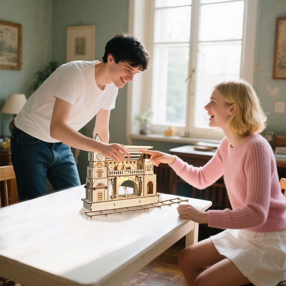 3D Wooden Puzzle Railway Station Model Kit Wooden Construction Handmade DIY Craft Christmas Gift