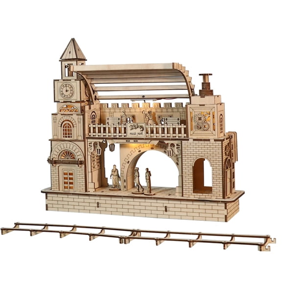 3D Wooden Puzzle Railway station Model Kits To Build Wooden Construction Handmade DIY Craft Unique Gift