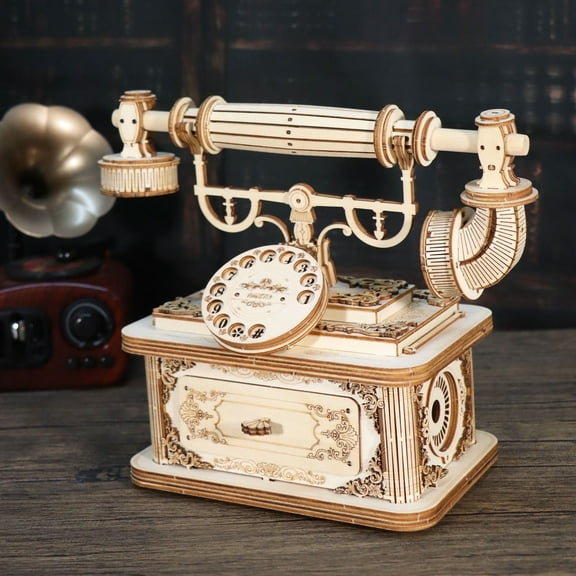 3D Wooden Puzzle Retro Telephone DIY Craft Kit for Adults, Vintage Model to Build, Interactive Ornament Gift