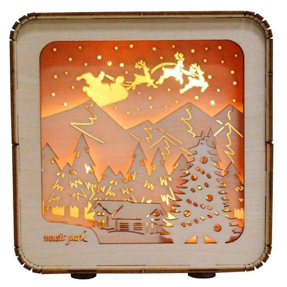 3D Wooden Puzzle Christmas Scene – USB Light-Up Santa Sleigh DIY Craft Kit for Adults, Winter Gift & Holiday Home Decor
