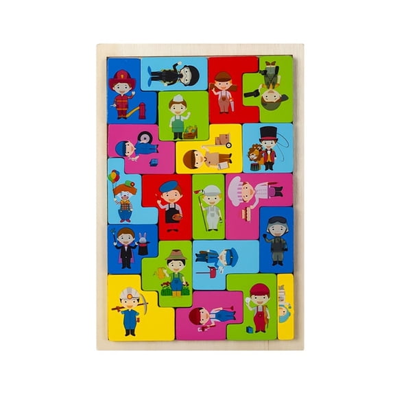 3D Wooden Puzzle Set Educational Animal Ocean People Transportation Building Block Gift, People Theme