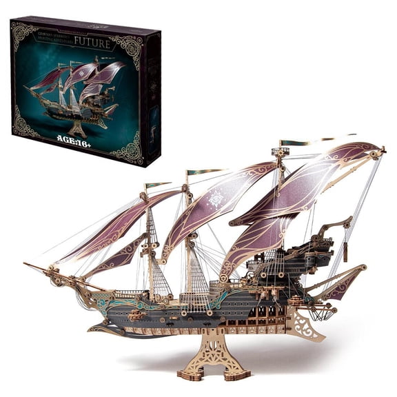 3D Wooden Puzzle Steampunk Pirate Ship, 400 PCS, DIY Assembly Detailed Vessel Display Model Kit For Adult Collectors, Office Decor And Creative Gifts