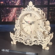 3D Wooden Puzzle Vintage Clock Model   DIY Ornate Scrollwork Design, Silent Quartz Movement, Quick-Assembly Craft Kit
