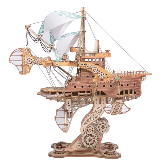 3D Wooden Puzzles for Adults to Build, Wooden Steampunk Spaceship DIY Craft Assembly Model Kit, Fantasy Sailing Ship Boat Jigsaw Puzzle, Creative Ornament & Gift (421 Pieces)