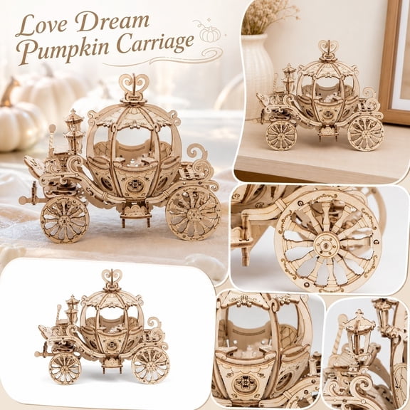 3D Wooden Puzzles for Adults | Halloween Craft Pumpkin Carriage Model Kit | Diy Craft Wood Decor for Holiday Display | Great Gift for Hobby Builders, 6.10 X 4.52 X 2.75 in