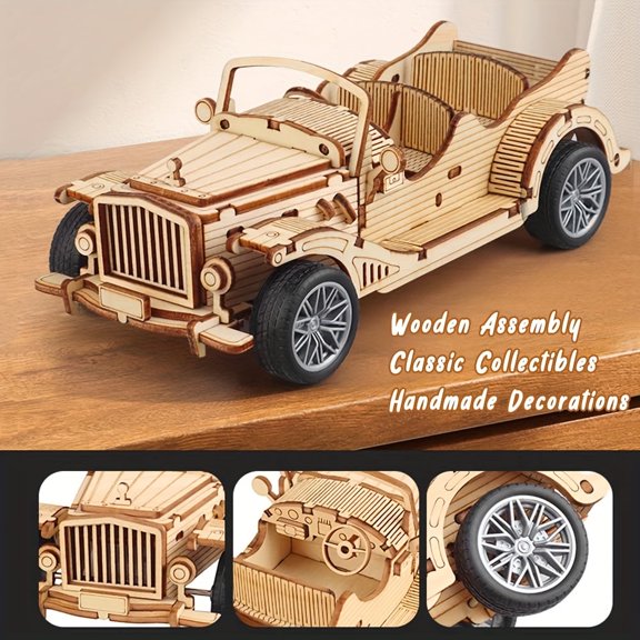 3D Wooden Puzzles for Adults Vintage Car Model Kits, DIY 3D Puzzle Wooden Cars, Retro Classic Car Building Kits, Model Cars Kits for Adults, Hobby Kits Gift and Desk Display, (Vintage Car)