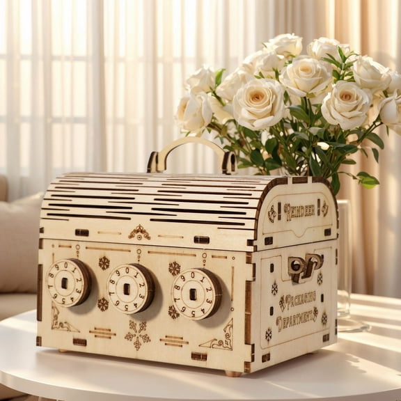 3D Wooden Puzzles - Combination Lock Treasure Box, Functional Puzzle Mechanism Building Set