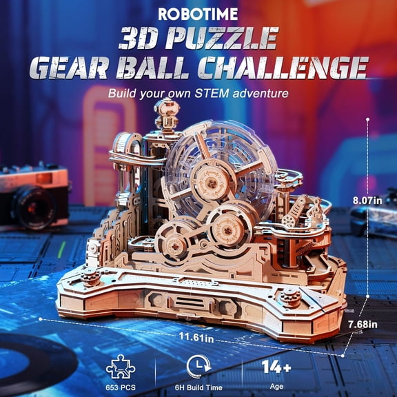 3D Wooden Puzzles Marble Run Set - 3D Puzzles for Adults-Mechanical Model Kit for Adults - Model Building Kits - Space/STEM/Engineering Gift