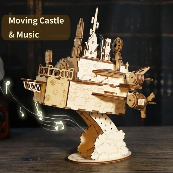 Music Park 3D Wooden Puzzles Moving Castle Music Box Kits Castle Building Model DIY Crafts Birthday Gift for Women