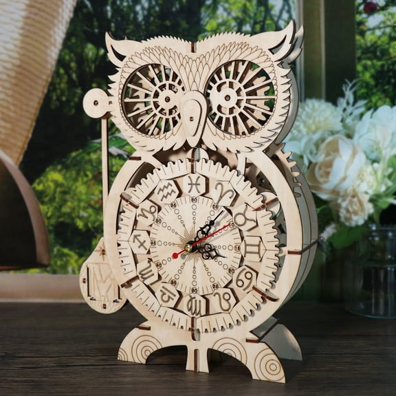 3D Wooden Puzzles Owl Clock Model Kits for Adults to build Birthday And Christmas Gifts for Women Age 14+